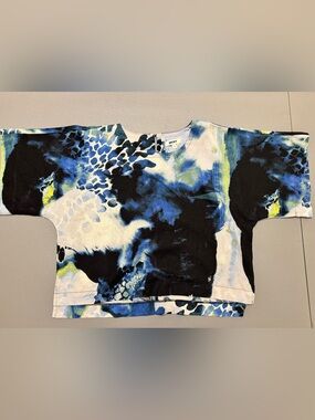 DKNY Linen Blend Abstract Blue and Black Women's Top Size M